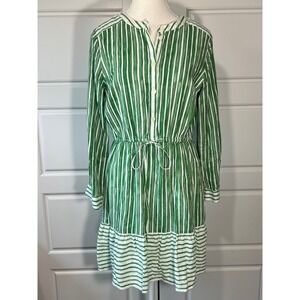 LOFT Petites Green‎ White Striped Long Sleeve Button Down Dress MP